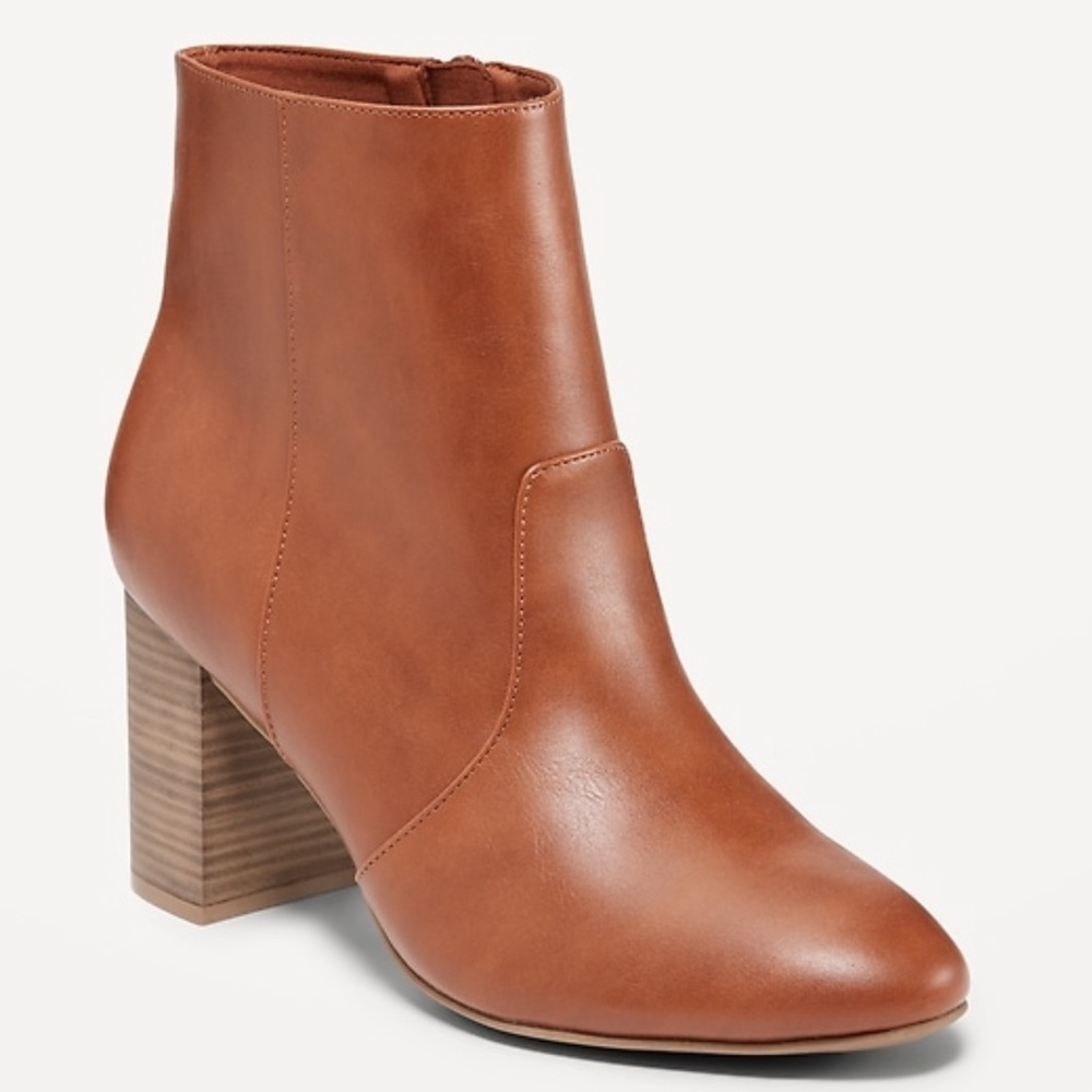 Faux Leather Cognac Brown Booties / Ankle Boots